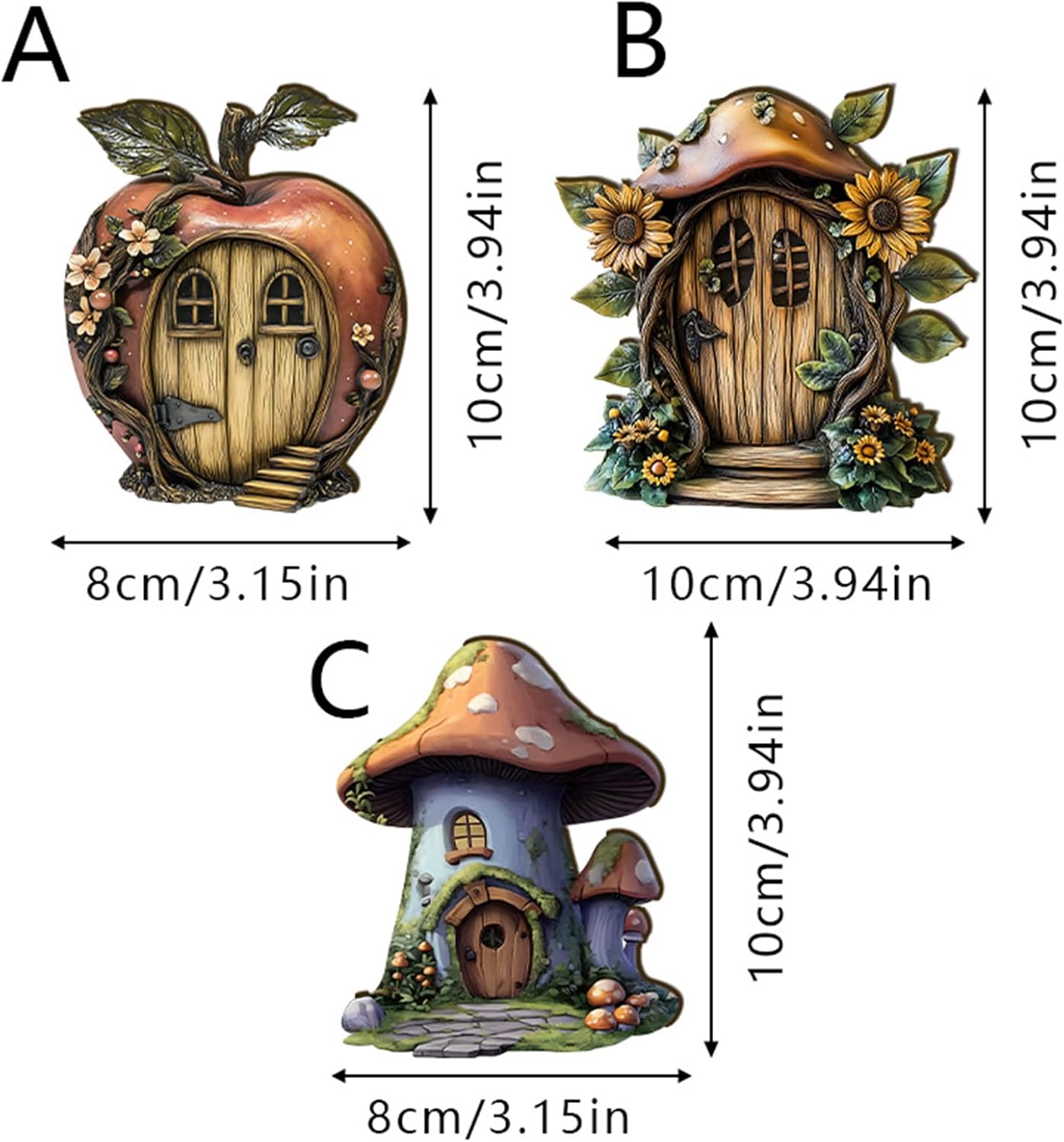 Fairy Door Kit | 2D Wooden Small Craft Supplies - 3-Piece Garden Decor House Door Kit - for Outdoor Indoor Bedroom Living Room Kids Room Wall Tree Table Shelf