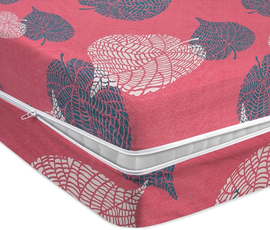Image of HOMEKART Cotton Floral Printed Double Mattress Protector /Cover with Zipper Chain| All Around Protection with 360 Encasing| Breathable & Dustproof, 78x72x6 Inches -Pink