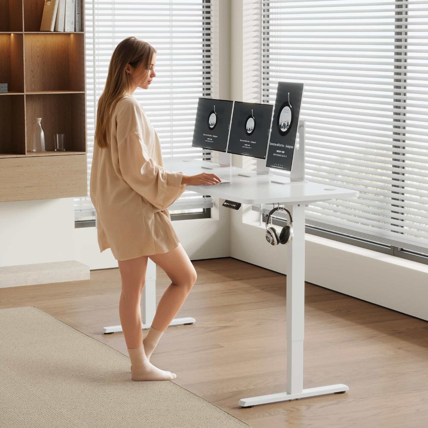 Airfish Scrivania Regolabile in Altezza 73-118 cm, 160 x 70 cm, Bianco | con Presa USB e 4 Funzione Memoria, Avviso Di Pausa Per Sedentarietà, Peso di Carico 70KG