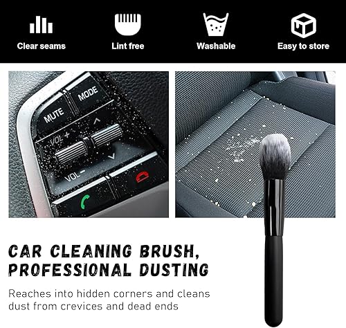 Vista 112 de Ziciner Cepillo de detalles para automóvil, cerdas suaves curvas, colectores de polvo de eliminación automática, tablero universal del vehículo