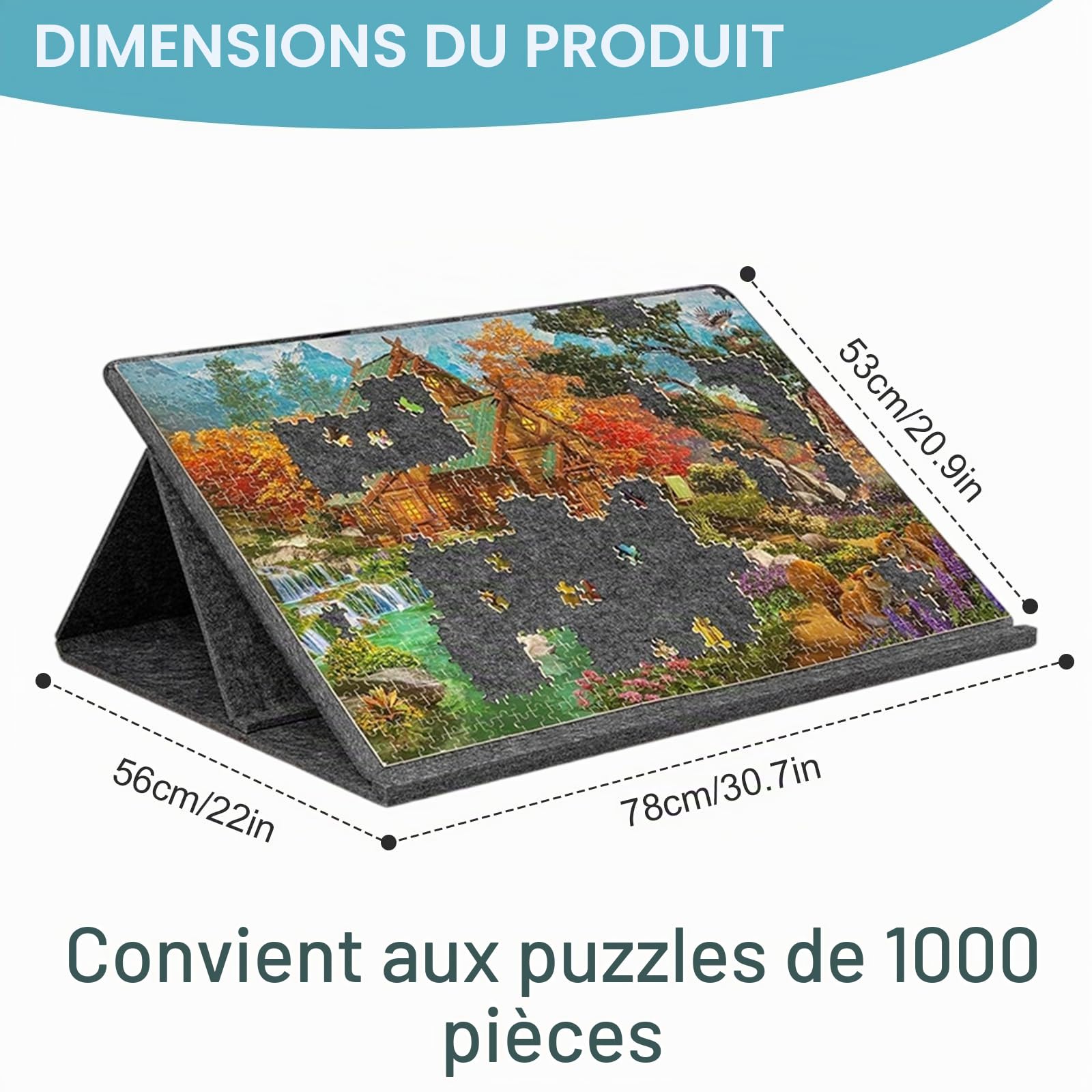 Planche à puzzle pliable, 1000 pièces, avec support et couverture inclinable 2 en 1, avec 6 trieurs, rangement de table de puzzle, cadeau pour enfants et adultes, 81 x 56 cm