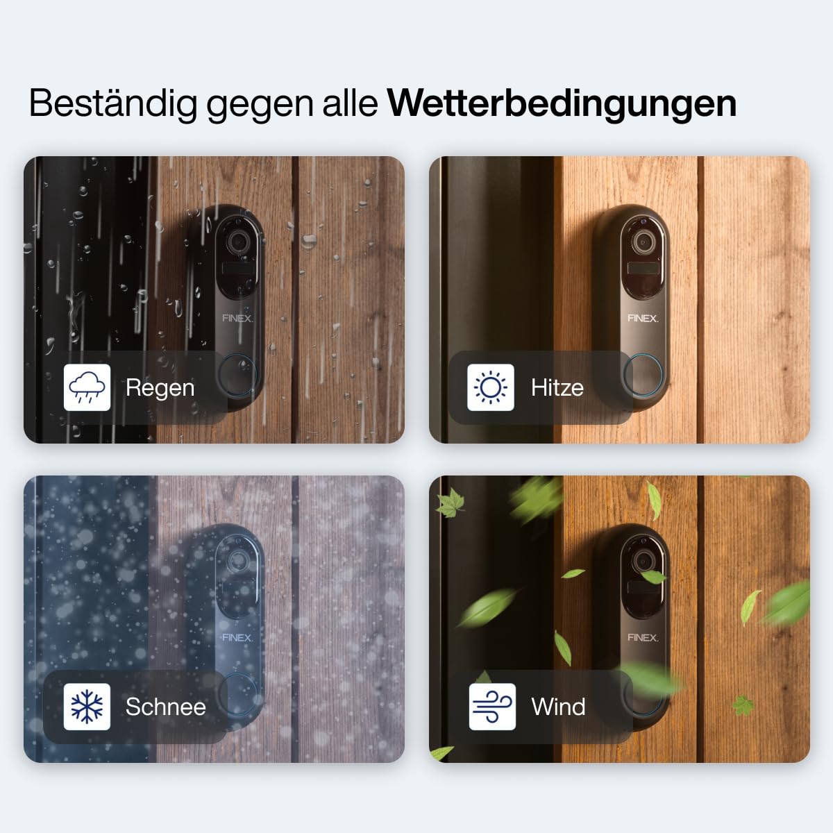FINEX Video Türklingel, inkl. Innenklingel & Batterien, Tag- & Nachtmodus, Ohne Abonnement, Kabellose Türklingel, T-Ring-Klingelton, Video-Türklingel mit Kamera (V2)