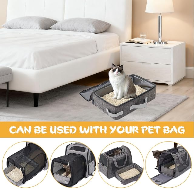 Foto 6 de 8 de Arenero Gato Plegable Portátil 45x34x11cm para Viaje con Tapa Cremallera