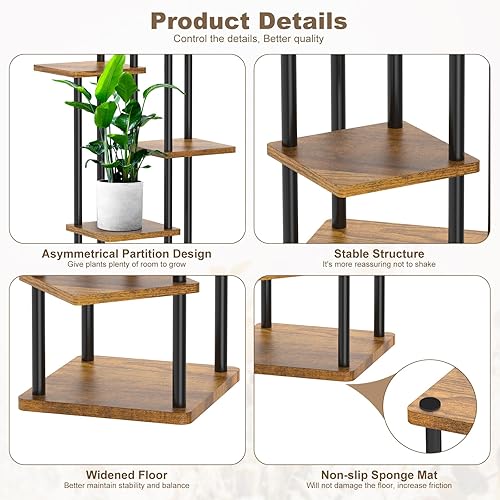 Miniatura 4 de Soporte alto de madera para plantas de 6 niveles, estante de metal para interiores, múltiples estantes para macetas, estante de esquina, estante de