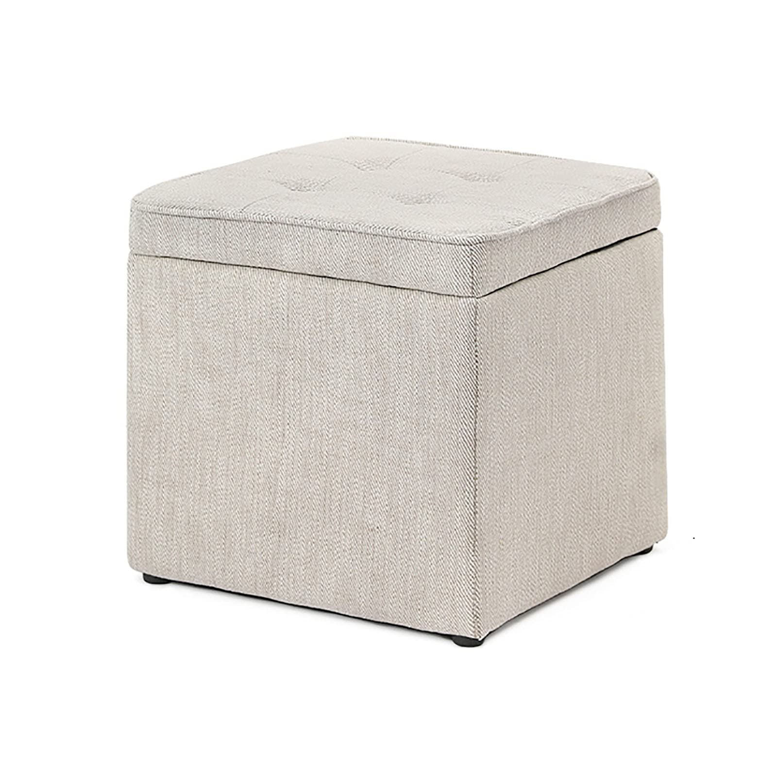 Banc ottoman de rangement en coton et lin rembourré blanc assise de rangement chic
