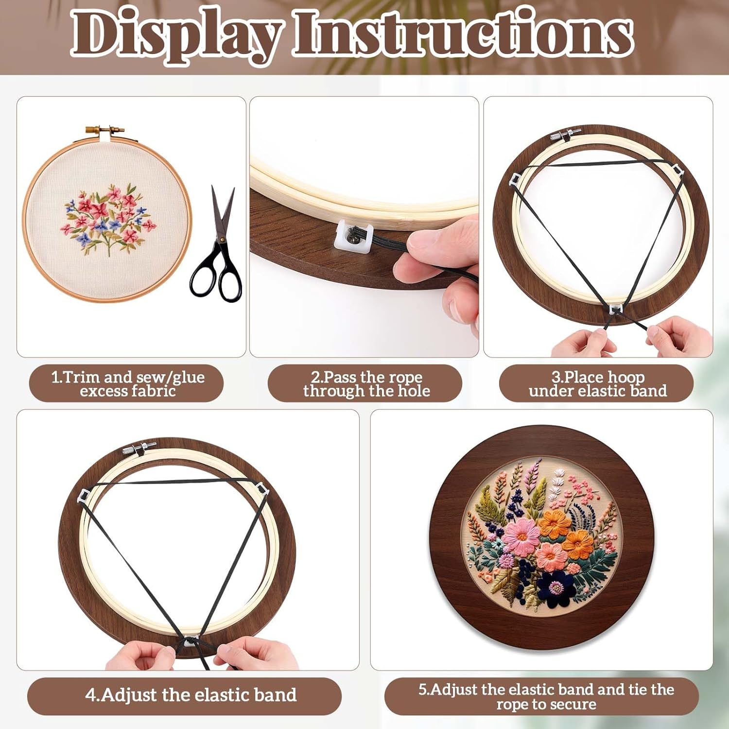 RattanView 12 Pcs 8 Inch Wood Embroidery Hoop Frame with Embroidery Hoops Round Finished Cross Stitch Hoop Frame for DIY Art Craft Sewing Ornaments(Walnut)