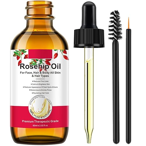 Rosehip Oil 60ml, 100% Pure & Natural Rosehip Oil for Face, Body, Hair, Skin & Hand, Can Be Used on Face Moisturizer, Anti-Aging, Dry Skin Relief,