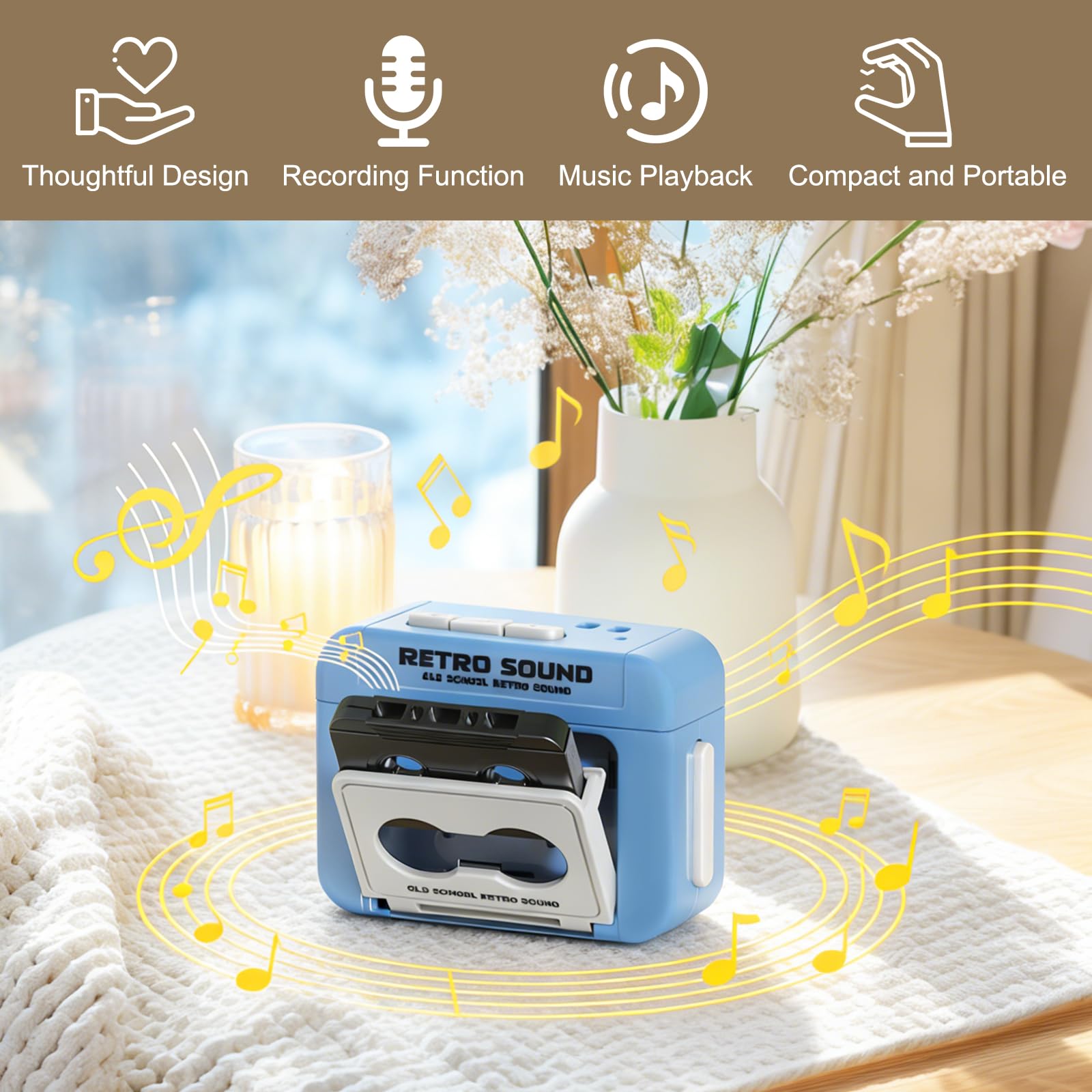 TNSLAND 2 Piezas Mini Grabadora Cassette Llavero Retro, Llavero con Mensaje de Voz 30 Segundos, 3 Canciones Integradas, Objeto Decorativo Años 80, Regalo Romántico para Pareja, Amantes de la Música — view 4