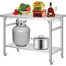 Folding Stainless Steel Table (48x24 in) - Commercial Work Table with Undershelf, 920 lbs Load, Foldable Double-Tier Stainless Steel Workstation for Home, Kitchen, Restaurant, Garage, Camping, Outdoor