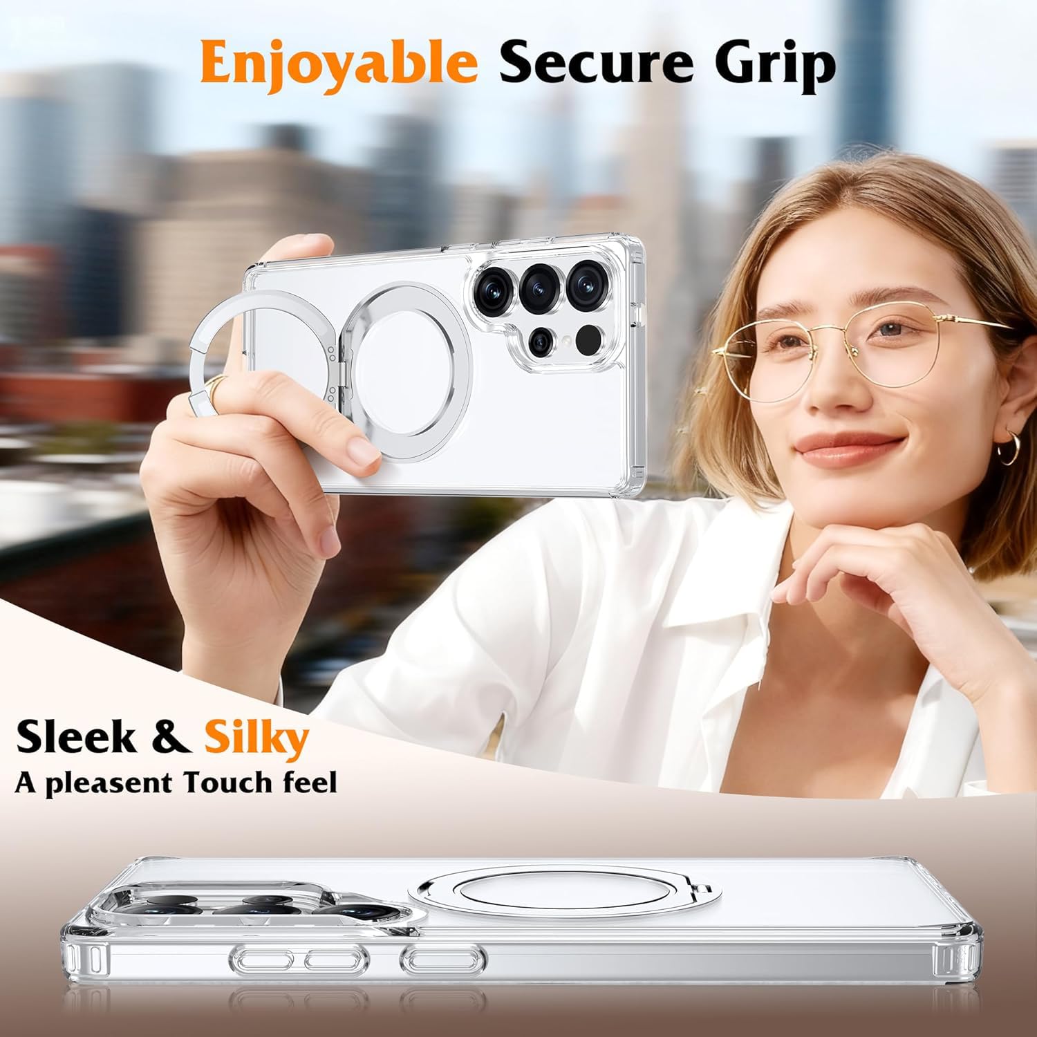 DIZORO TPU Magnetic 360° Ring Stand Case Fit for Samsung Galaxy S25 Ultra Case, Compatible & Wireless Charging,Military Grade Drop Tested,Translucent Hard kick Back Cover (New White) — Amazon image 2