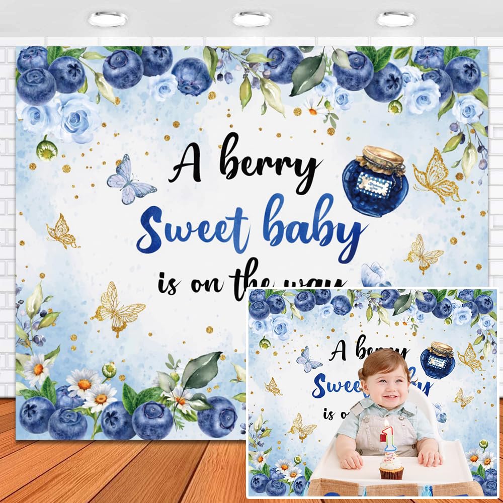 Leowefowa A Berry Sweet Baby is On The Way Backdrop 10x8ft Vinyl Blueberry Baby Shower Backdrops Berry Sweet Baby Blueberry Baby Shower Background for