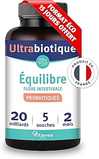 Vitavea Ultrabiotique - Probiotique Flore Intestinale, Equilibre du Microbiote, Digestion - Ferments Lactiques - Lactobacillus & Bifidobacterium - 5 souches - 60 gélules - 2 mois-Fabriqué en France