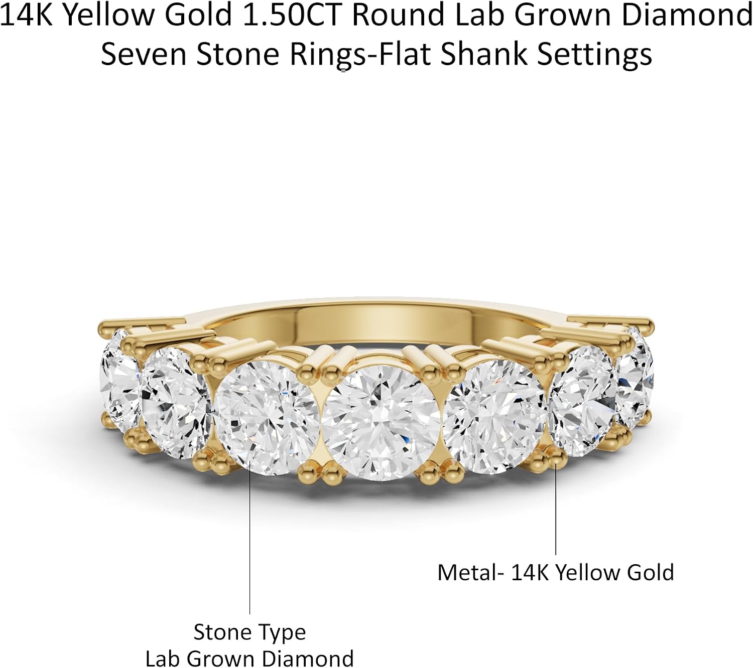 Diamond2Deal 1/2 Carat to 3 Carat Round Shape Lab Grown Diamond Seven Stone Wedding Band Ring | 14k White or Yellow Gold Flat Shank Settings 9 Stone Band Ring | D-E Color and VS Clarity