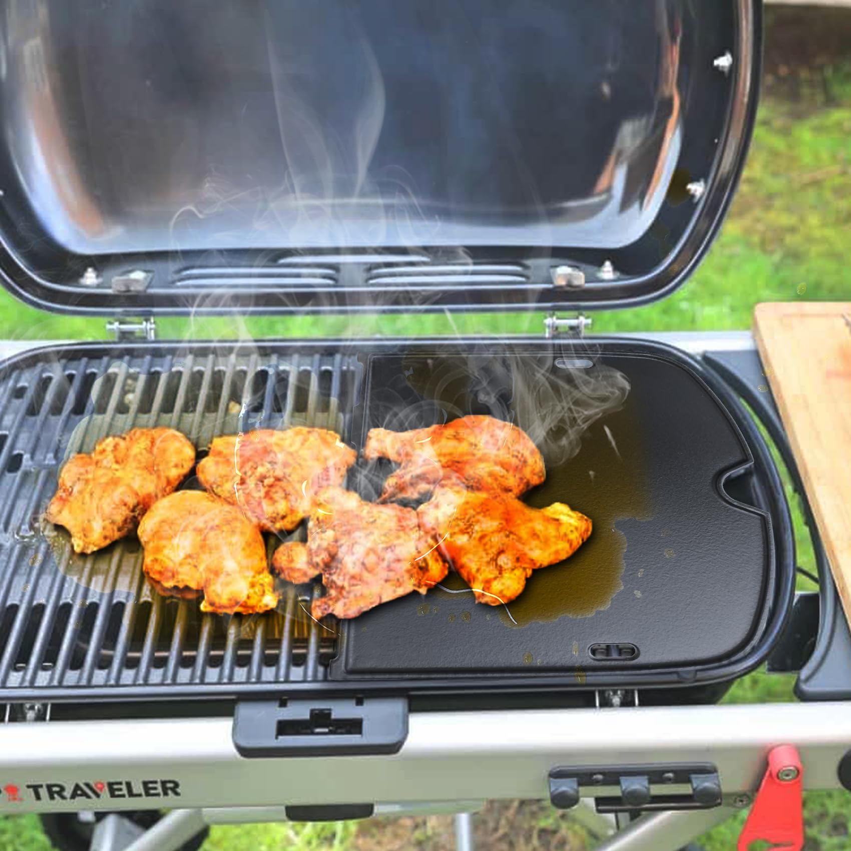 7034 Griddle Replacement Parts for Weber Traveler Portable Gas Grill, Cast Iron Cooking Griddle for Weber Traveler 9010001 9030001 9013001 9020001 BBQ Outdoor Portable Gas Grill Accessories, Black