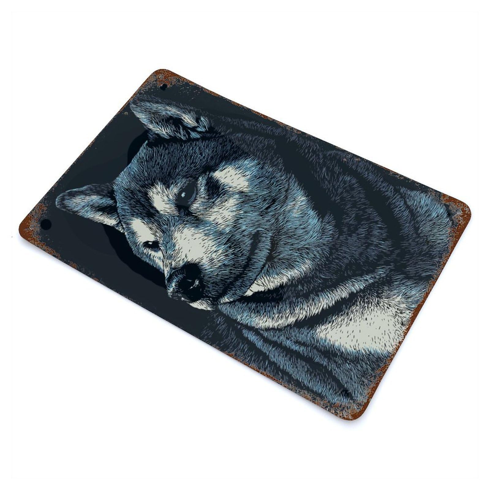 Detailed Shiba Inu Portrait Decorative Tin Sign 11.8"x7.9", Farmhouse Wall Decor for Living Room, Hallway And Home Decor