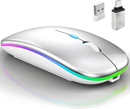 Mouse LED Bluetooth, mouse Bluetooth para MacBook ProMacBook Air, mouse inalámbrico recargable para MacBook, laptop, Mac, mouse de computadora (oro