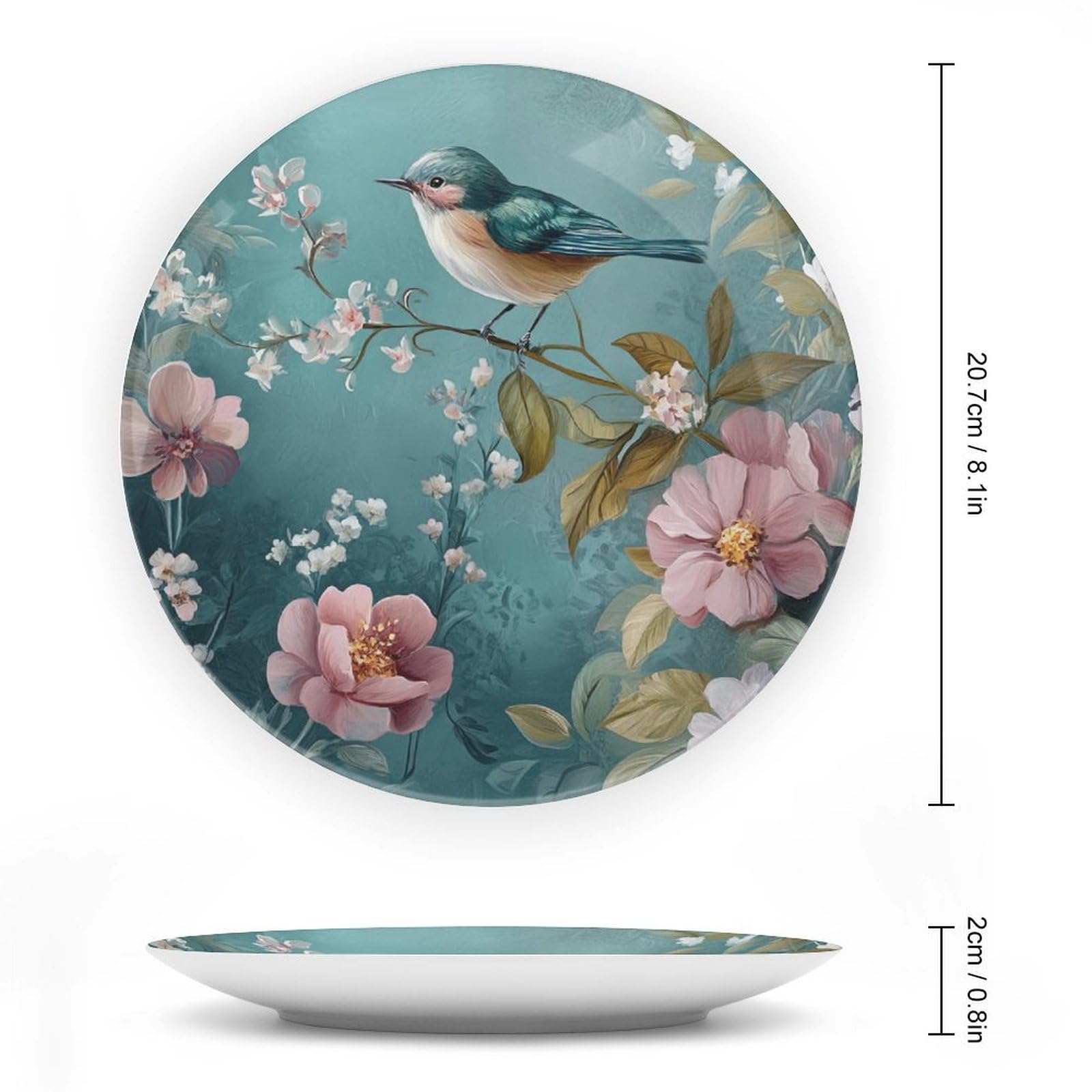 BHTLARNGY Flower Ceramic Decorative Plate, Wallpaper Decorative Dish with Stand, Chinese Style Bone China Decorative Plates Art Porcelain Plate for Living Room Hallway Table Decor