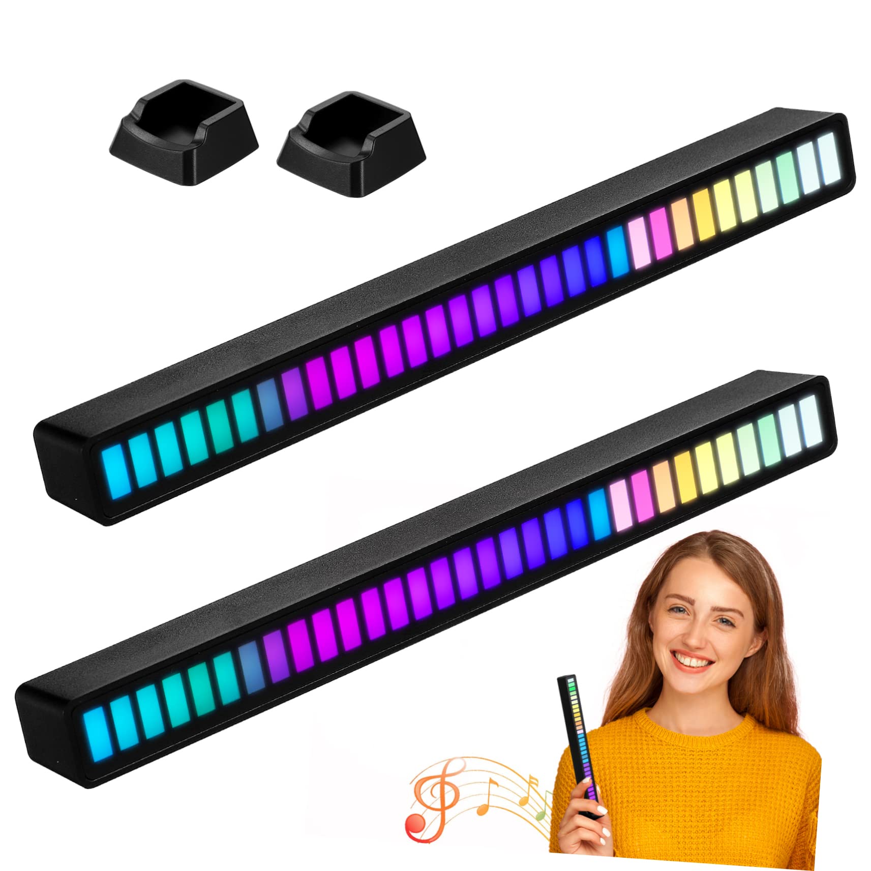 OSALADI 2Er Set Wiederaufladbare Rgb Rhythmus Lichtstangen Mit Sprachaktivierter Musiksteuerung Für Auto Schlafzimmer Und Party Beleuchtung