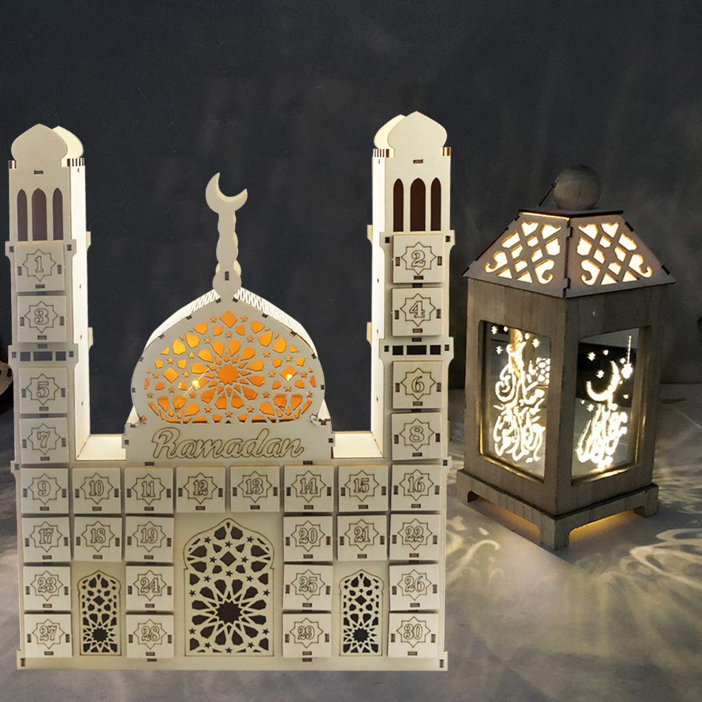Calendario de Adviento de Ramadán de madera calendario de Ramadán con cuenta regresiva de 30 días adorno de cuenta regresiva regalo para niños decoración de Ramadán