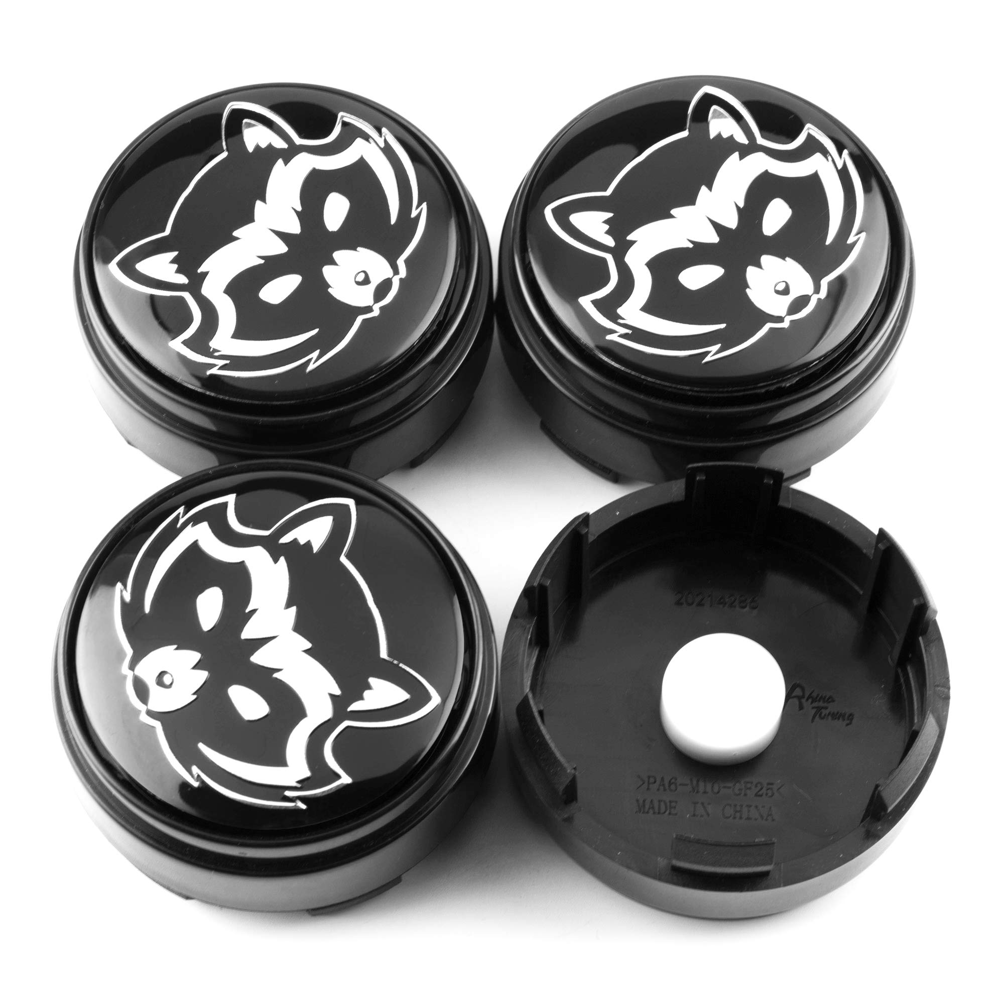 Rhinotuning 4 x 66 mm piasty z napisem w kształcie szopa, obracające się kołpaki z tworzywa ABS, kolor czarny, kołpaki do TE37 Tokyo Time Attack Rota G-Force 17" Felge F150 18" Rim