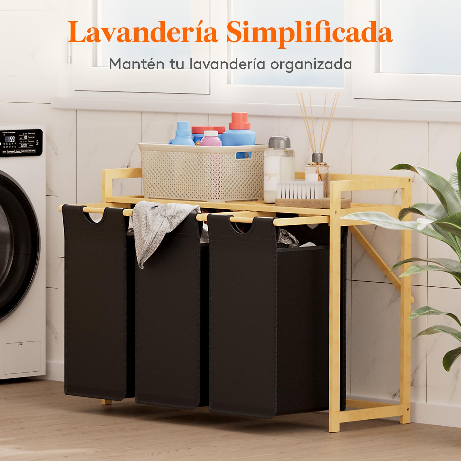 Lifewit Cesto para la Ropa 150L con 3 Compartimentos, Gran Cesta de Ropa con 3 Bolsas Extraíbles, Mueble para Ropa Sucia para Dormitorio, Baño, Lavadero, Negro