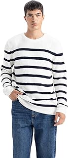 بلوفر تريكو بقصة عادية ورقبة دائرية وأكمام طويلة للرجال B0546AX من ديفاكتو