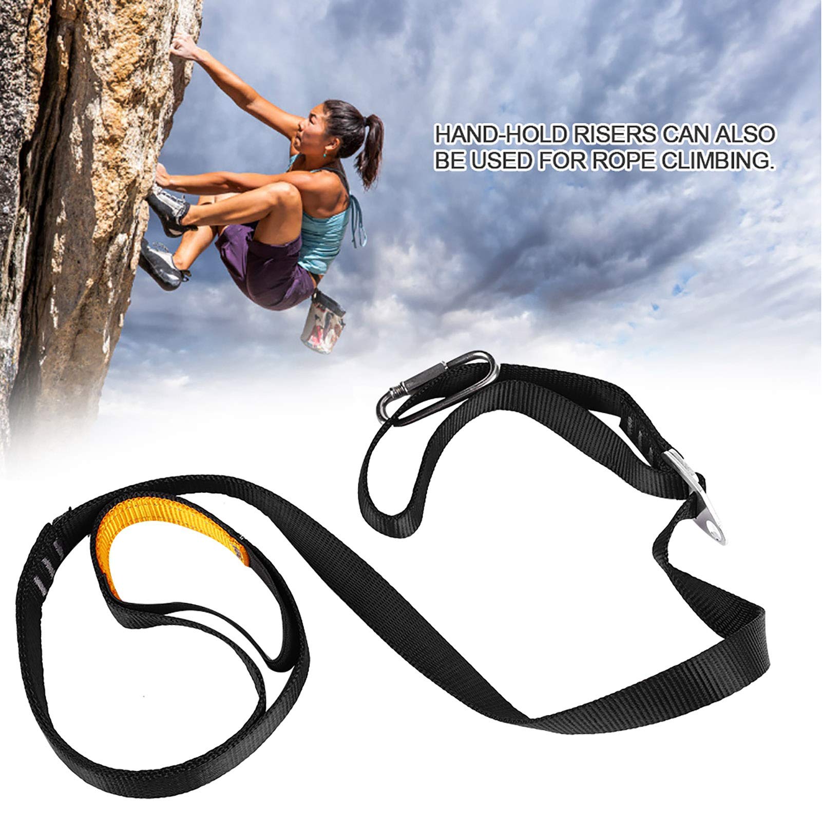DEWIN Cinturón de Pedal de Eslinga Ajustable 108x2cm Fibra Poliéster para Escalada Montañismo (Negro)