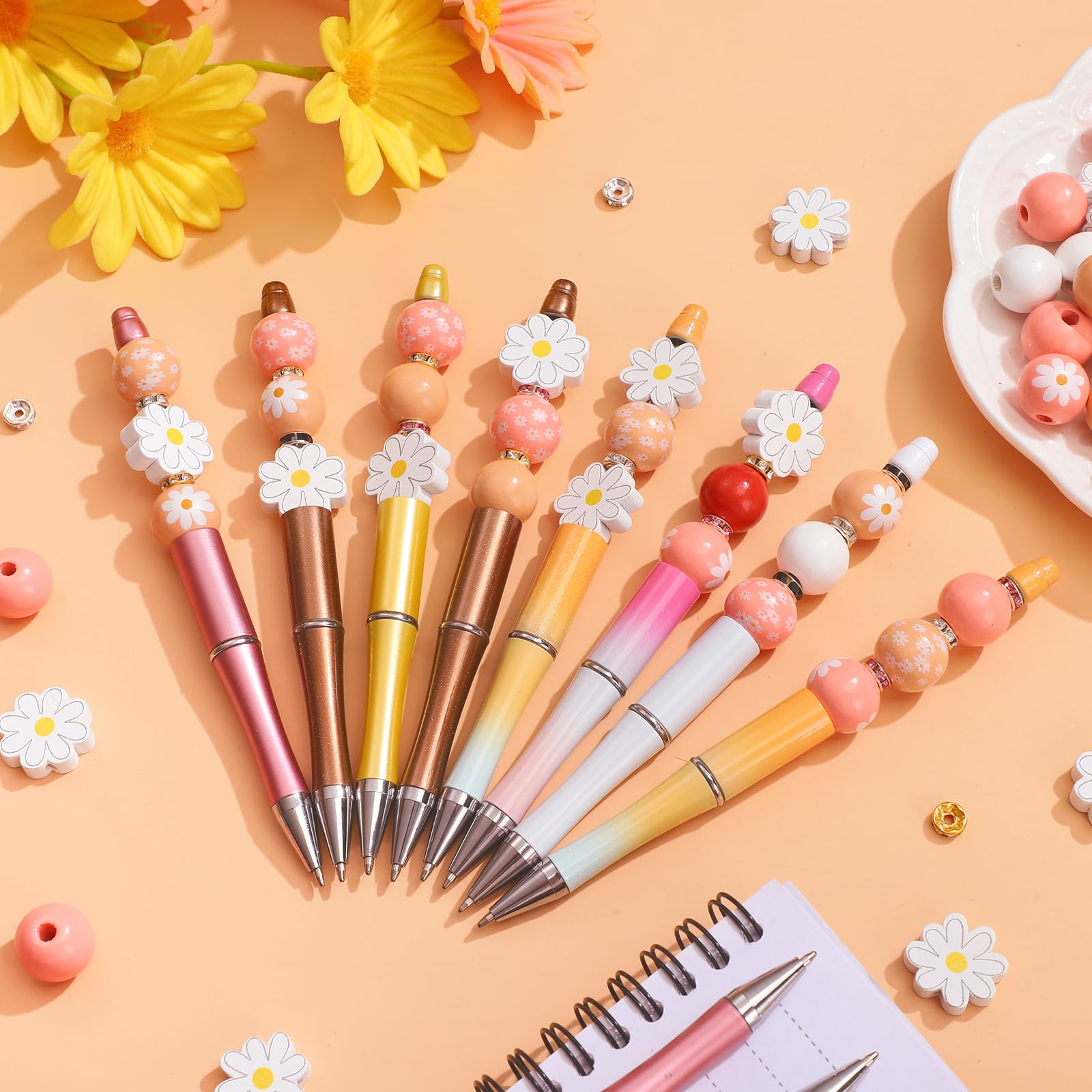 YLOLUL 16 Set Inspirational Beadable Pens - DIY Pen Kit With Silicone & Wooden Beads For Crafts, Gifts, School