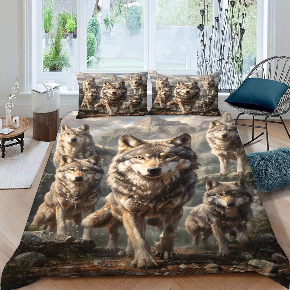 Parure de lit loup 2 personnes grand lit housse de couette 240x260 cm animal sauvage