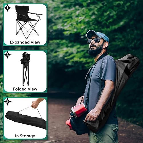 Miniatura 6 de HaSteeL Silla de campamento, silla plegable de gran tamaño para adultos, silla de campamento plegable con portavasos portátil para pesca al aire