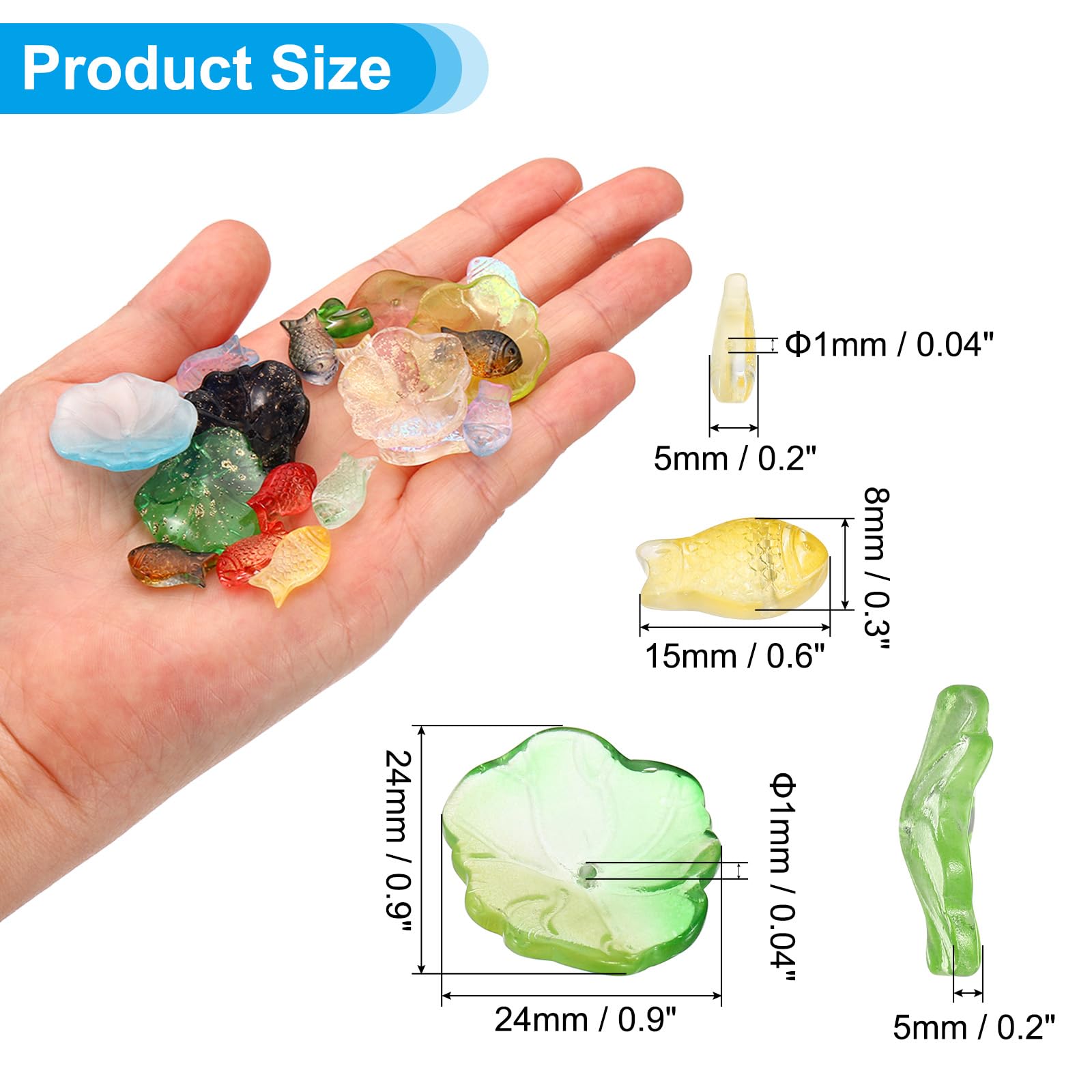 PATIKIL Fish Crystal Glass Beads, 110 Pack Lotus Leaf Bead Handcrafted Glass Spacer Bead for Jewelry Making Bracelet Earring Yellow - Image 2