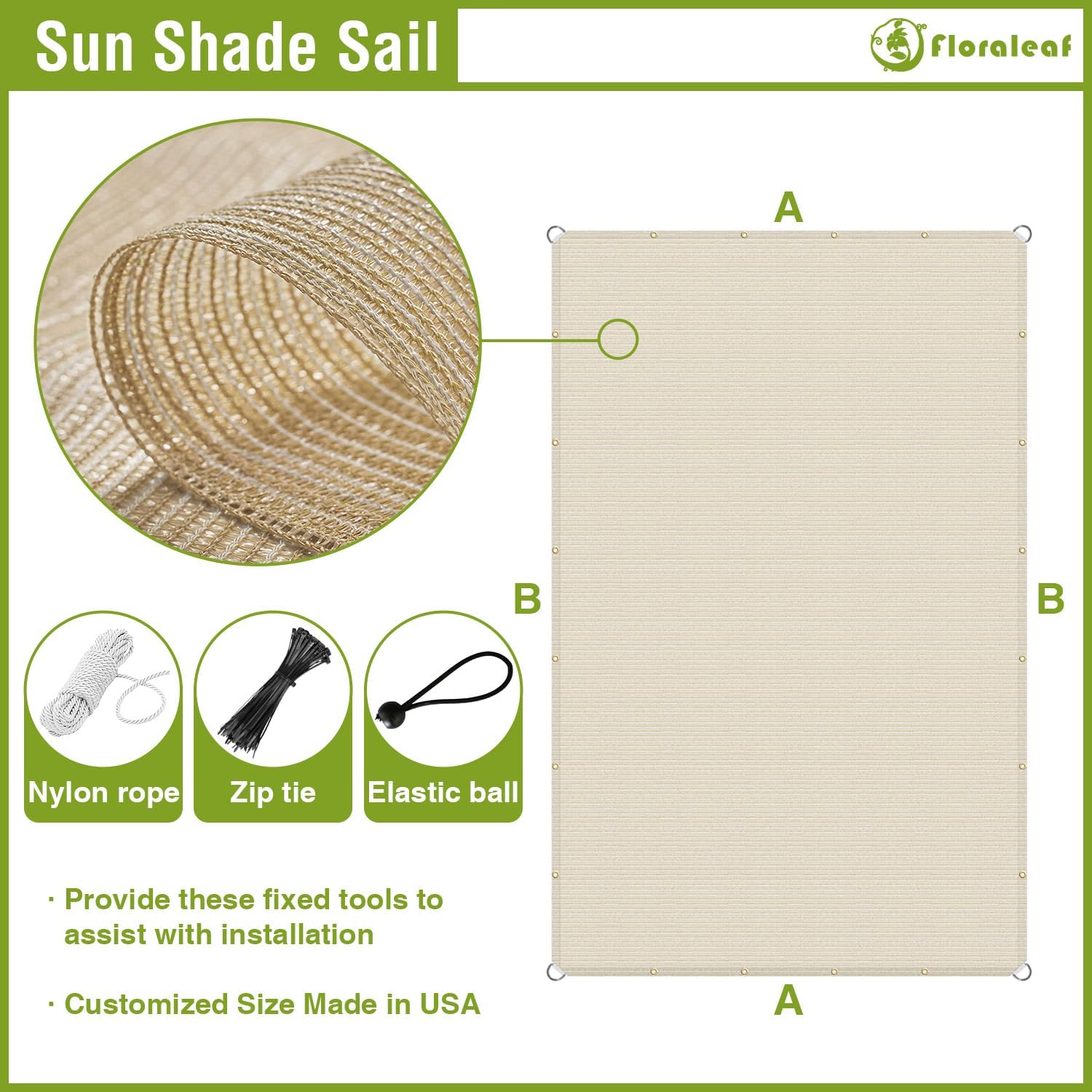8' x 10' Sun Shade Sail Rectangle Straight Edge Permeable Canopy Sunshade Cover UV Block Shade Cloth with Grommets for Outdoor Garden, Porch, Patio, Backyard, Greenhouse, Beige