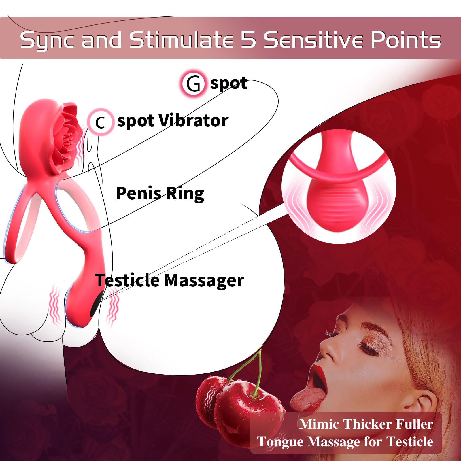 3 IN 1 Anillos Vibrador Pene con Cock Ring para Pareja, Juguetes Eróticos para Estimulador el Clítoris Mujer y Testicular Hombre, Silicone Masajeador con 9 Modos, Suave y Elástica, Duradero (YJT-029)