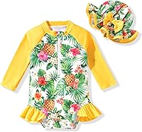 Vista 33 de Aalizzwell Traje de baño de una pieza de manga larga con sombrero para bebé niña Sirena cian