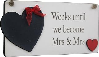 MadeAt94 Mrs and Mrs Wooden Sign Countdown Chalkboard for Lesbian Guy Same Sex Wedding Gift