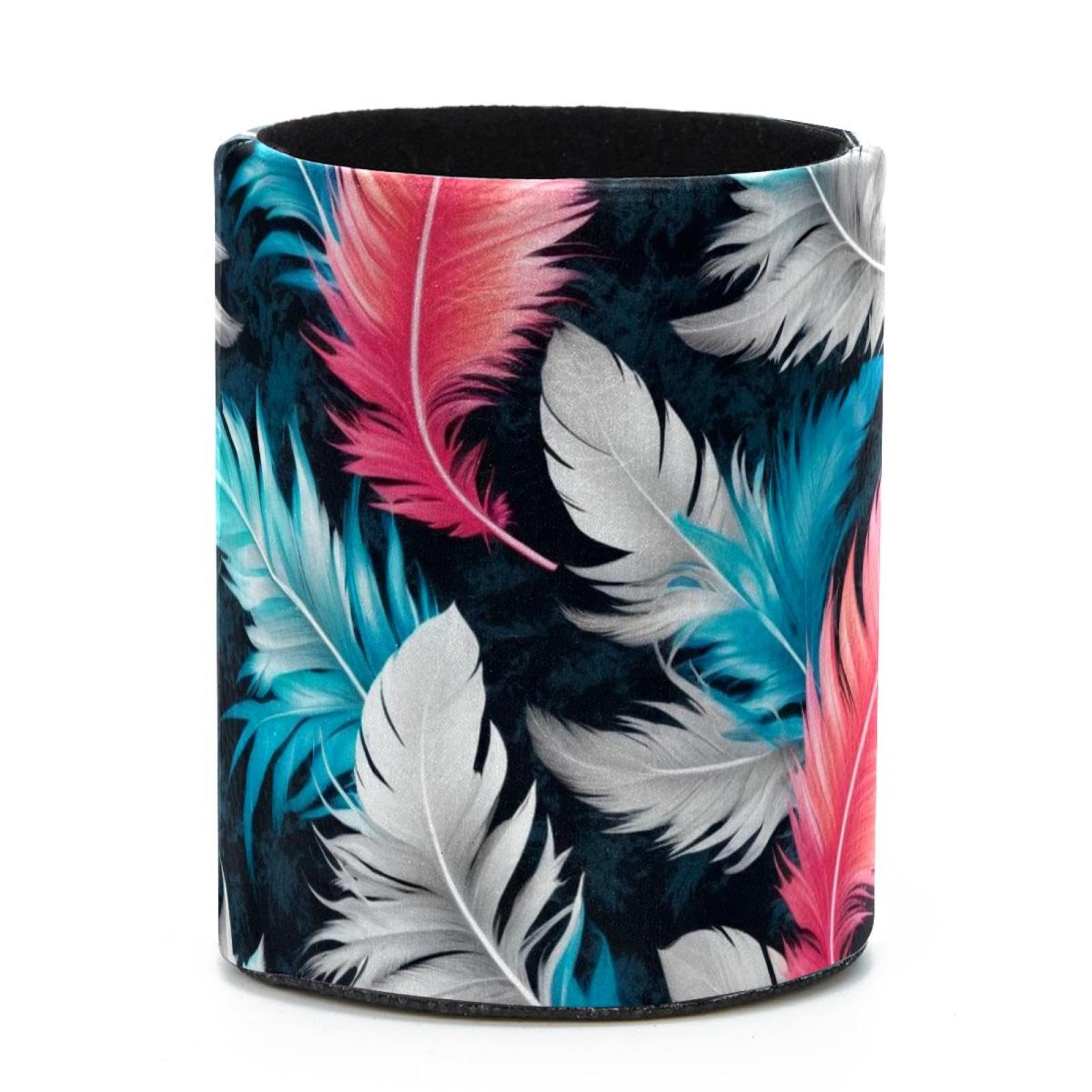 VAPOKF Round Pencil Holders for Desk, Colorful Feathers Pen Holders Pen Pot Makeup Brushes Storage Desktop Stationery Supplies Organiser for Home Office