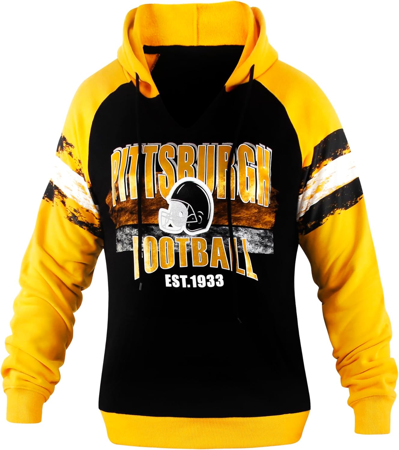 Womens City Classic Football Fans V Neck Soft & Warm Sweatshirt Hoodie Pollover - Black & Yellow