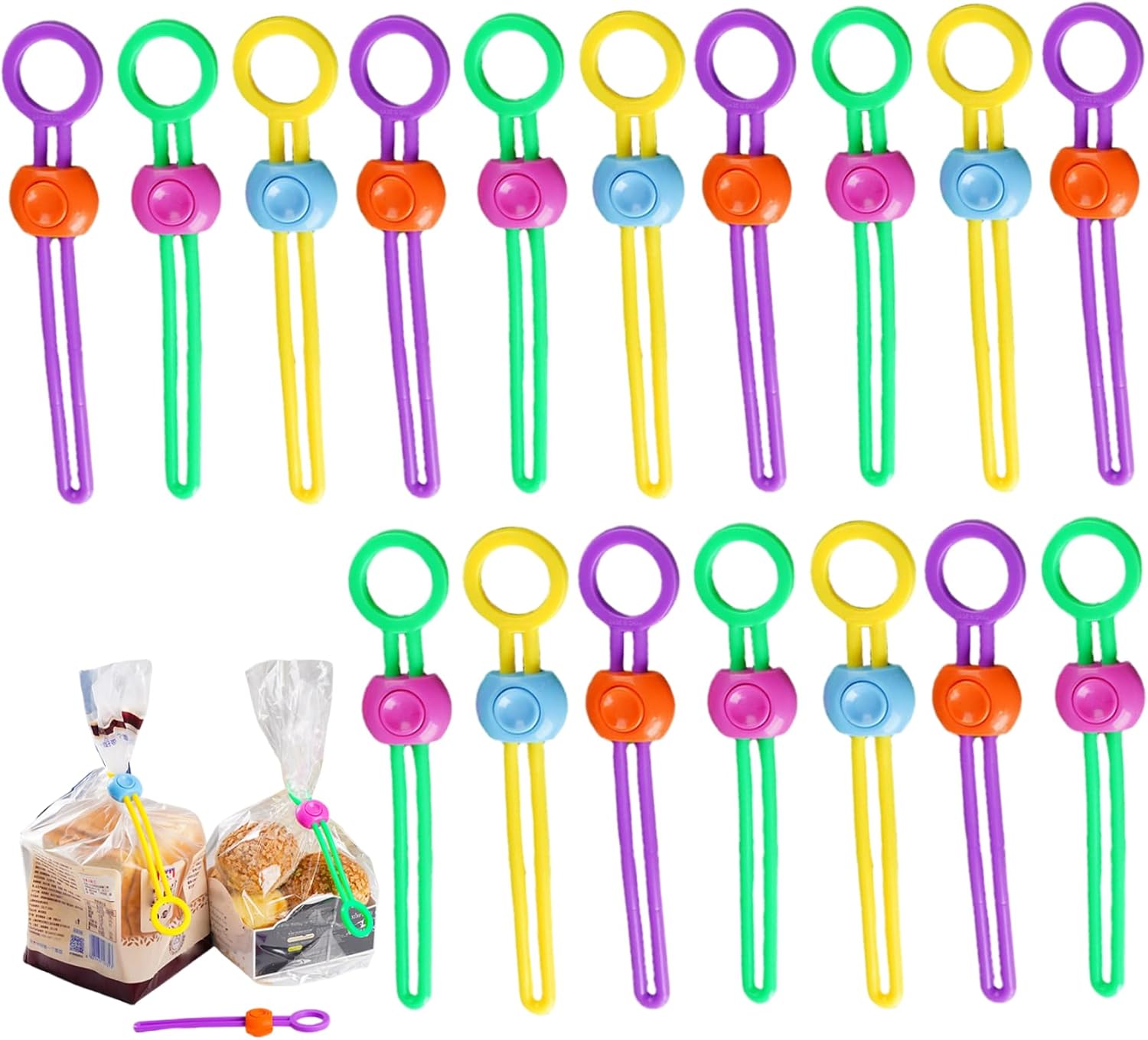 20PCS Clips for Chips and Other Food Bags Multi-Purpose Sealing Bread Ties Elastic Portable Hangable Cord Wraps for Home Ki image 4