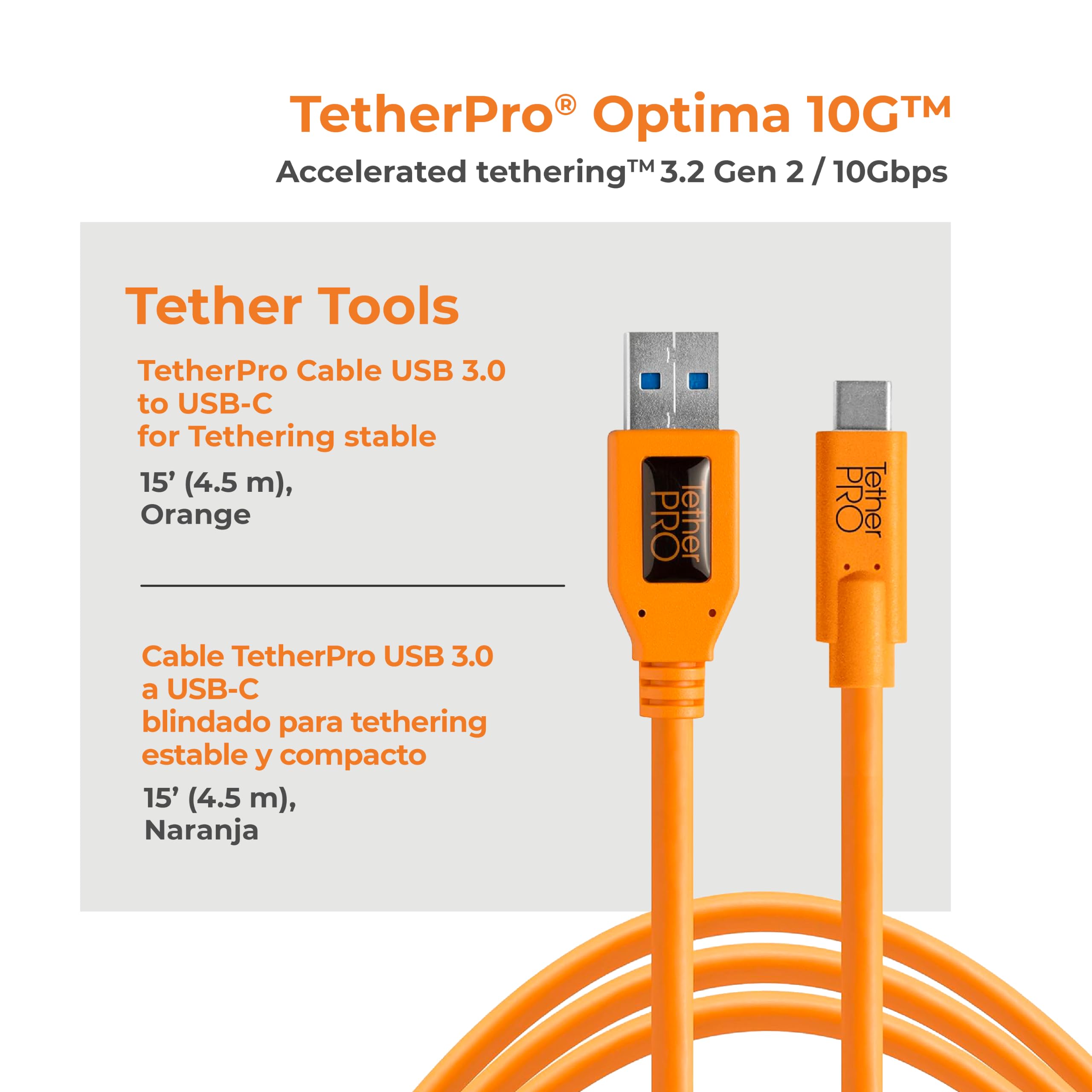 Tether Tools USB 3.0 a USB-C 4,60m orange