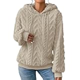 Sherpa Hoodies for Women Fleece Cable Knit Hoodies Fall Winter Warm Y2k Hoodie Oversized Waffle Sweatshirts For Teen