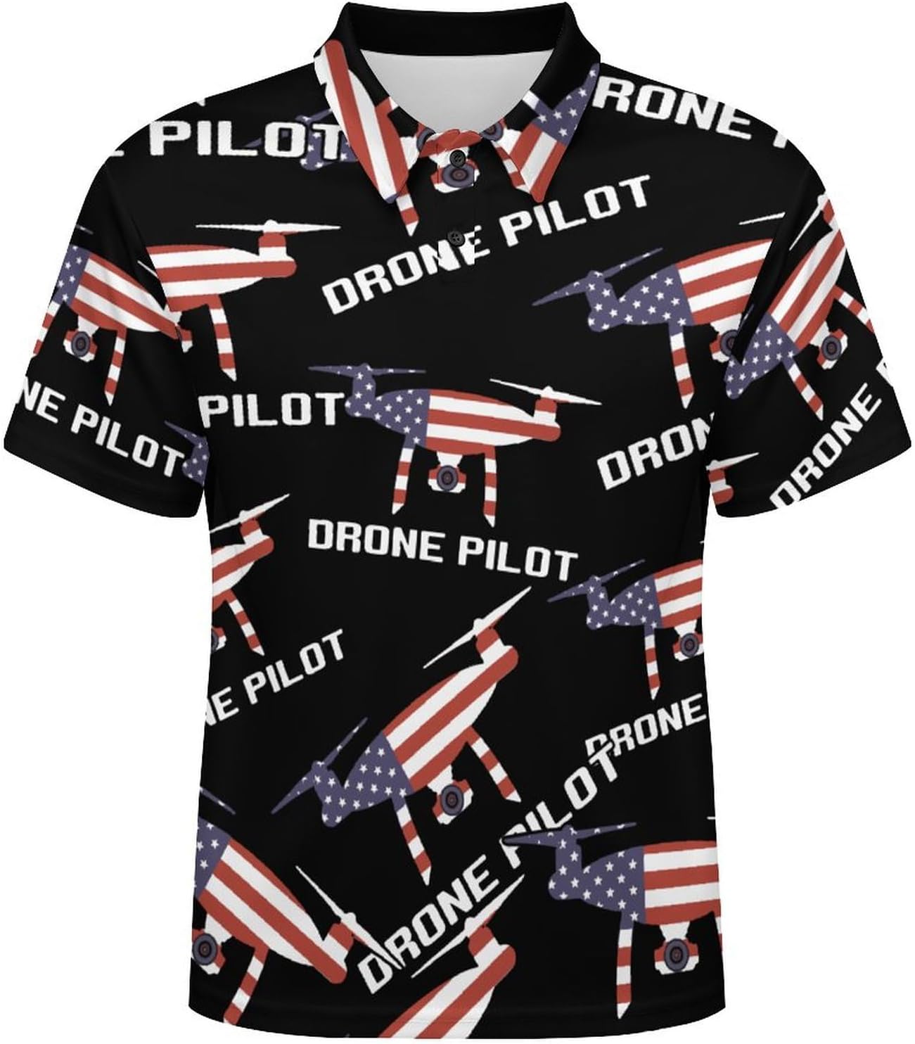 U.S.A. Flag Drone Pilot Mens Polo Shirt Short Sleeve Top Tee Casual T-Shirt