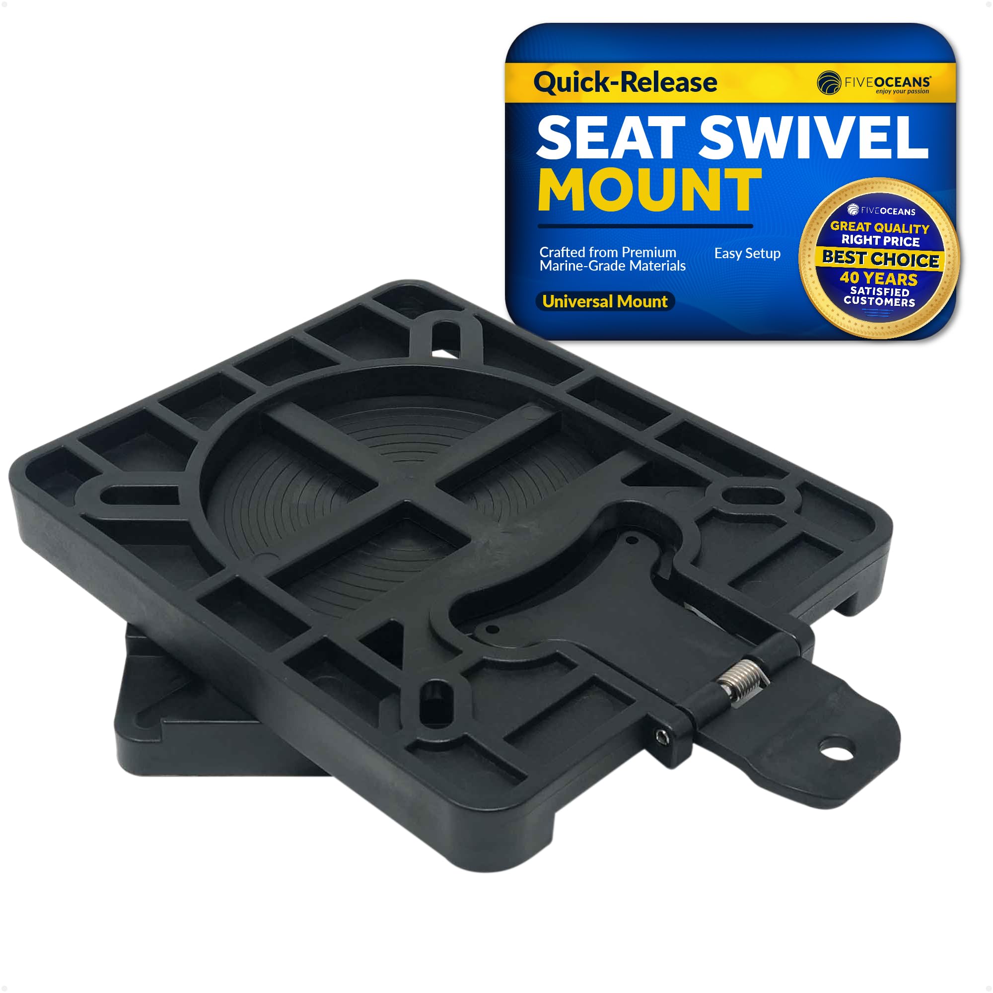 Five Oceans Boat Seat Swivel - Marine Boat Quick-Release Boat Seat Swivel Mount with Removable Bracket, Universal Mounting, Corrosion-Resistant, Black - FO3891