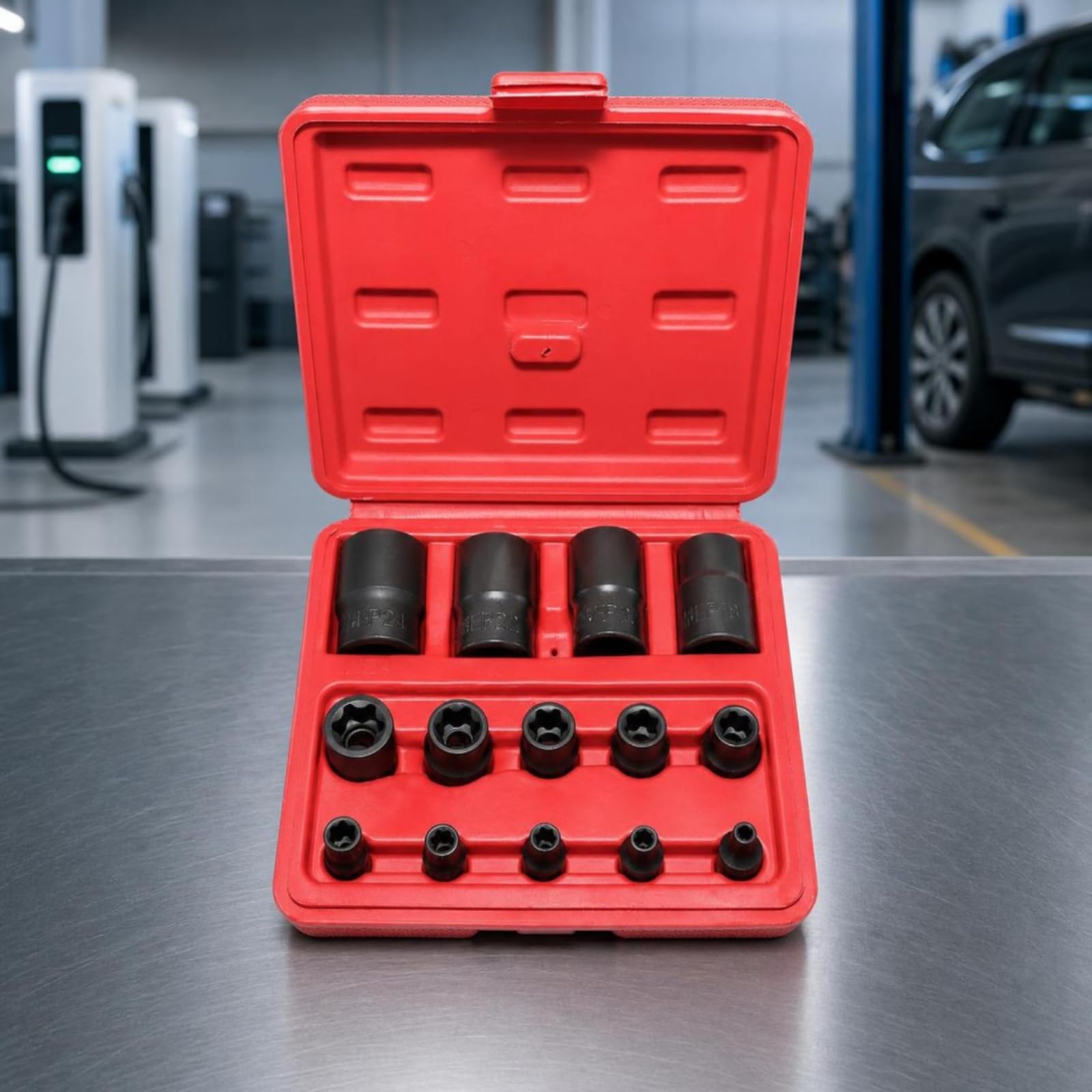 14 Pezzi Bussole a Sei Punte Femmina Resistenti Bussole a Sei Punte Interne Alta Coppia a Bussola con Custodia per Meccanici, Officina