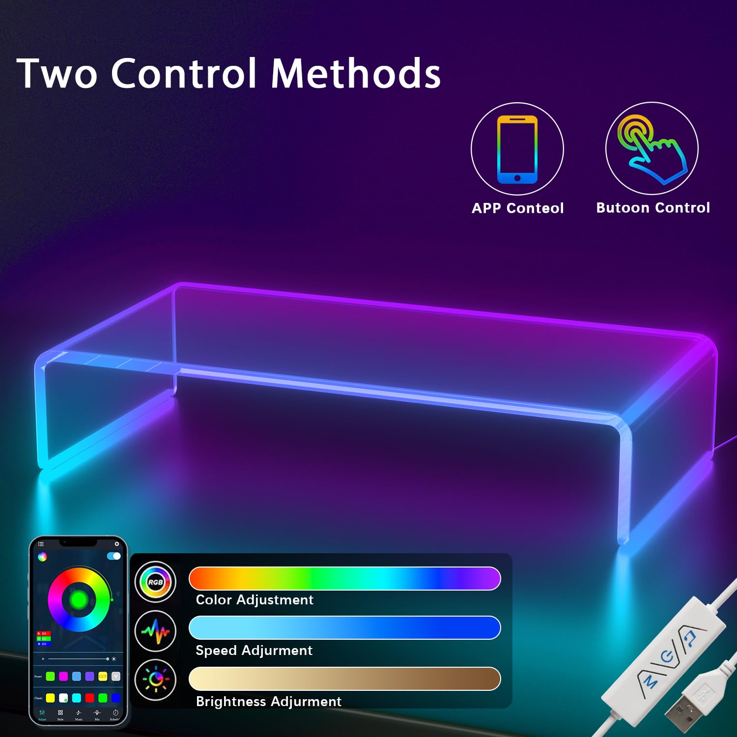 Computer Monitor Riser Aesthetic Acrylic Monitor Stand with LED Light - Acrylic Laptop Riser, Desktop ...
