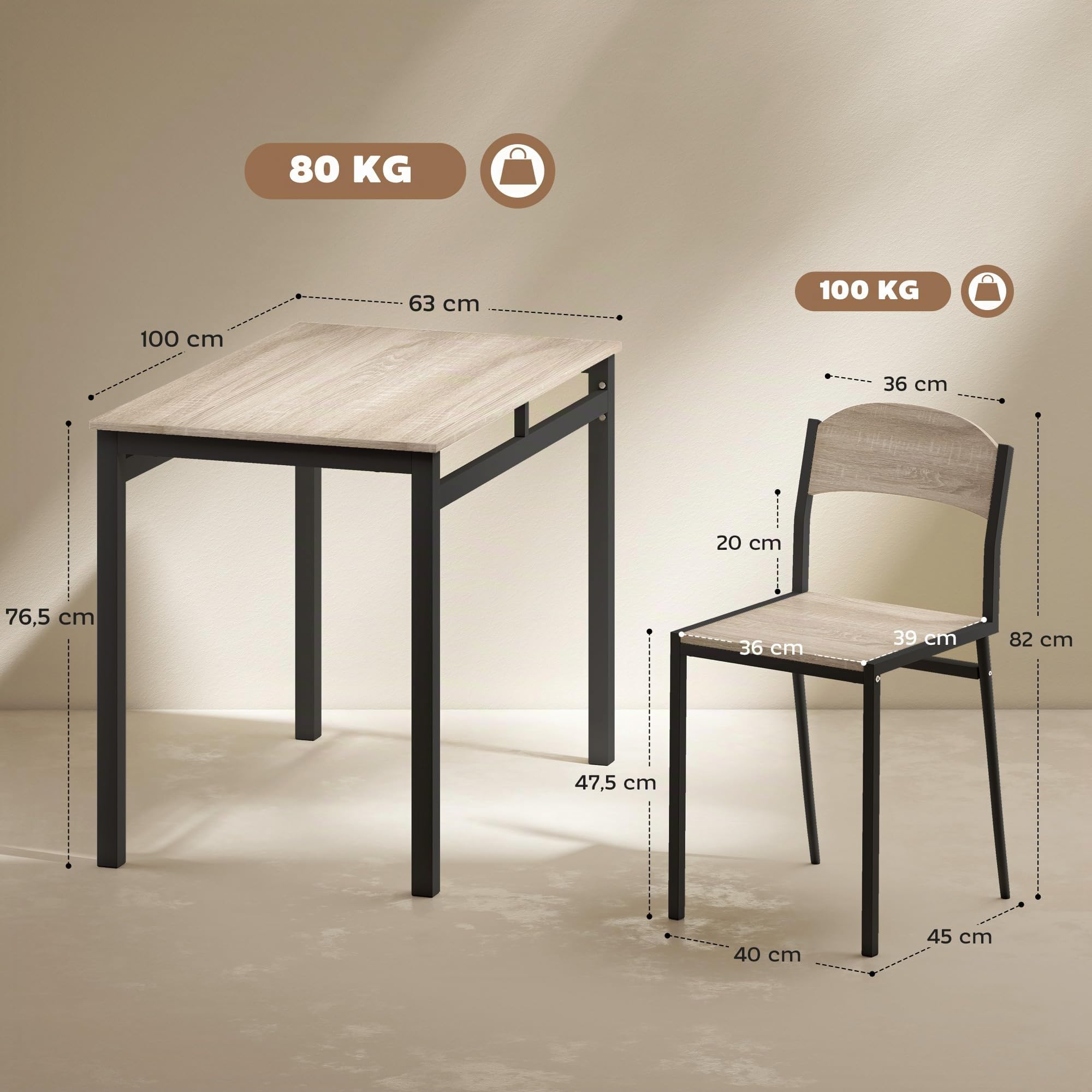 HOMCOM Ensemble Table à Manger 5 Pièces avec 4 Chaises Chêne Noir