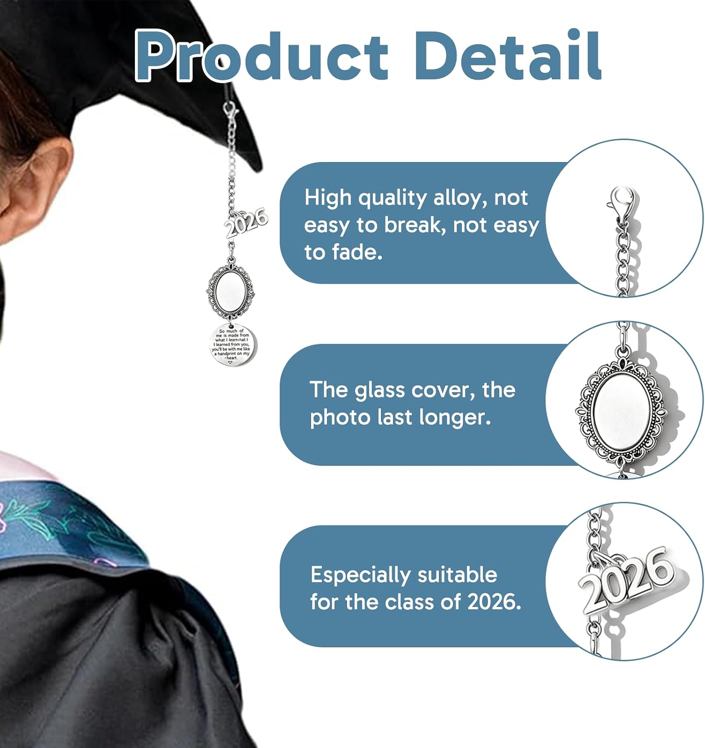 5 Pcs Graduation Tassel Photo Charm Set, Memorial Tassel Charm for Cap Decoration, Personalized Photo Charms for Graduation Ceremony Gifts, Keepsake for Him and Her