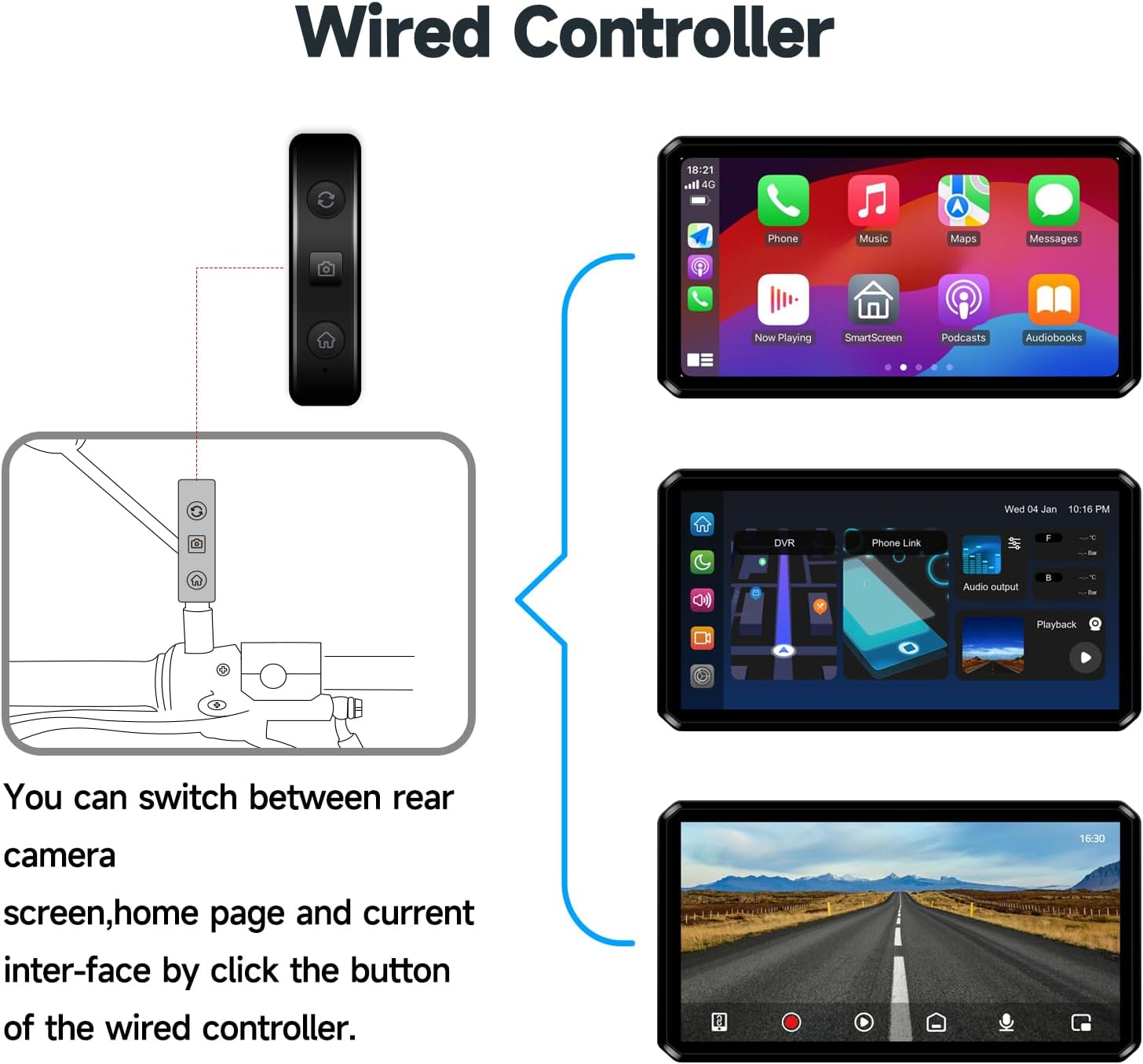 Diagram showing the wired controller and its functions for the AlienRider M2PRO-201