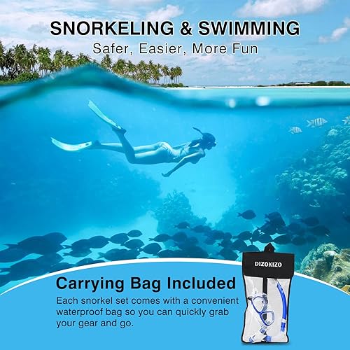 Miniatura 6 de Snorkel Set Wide-View Adult Snorkeling Scuba Gear, Professional Snorkel Goggles Anti-Fog Diving Mask, Anti-Leak Swim Goggles and Dry Top Snorkel for