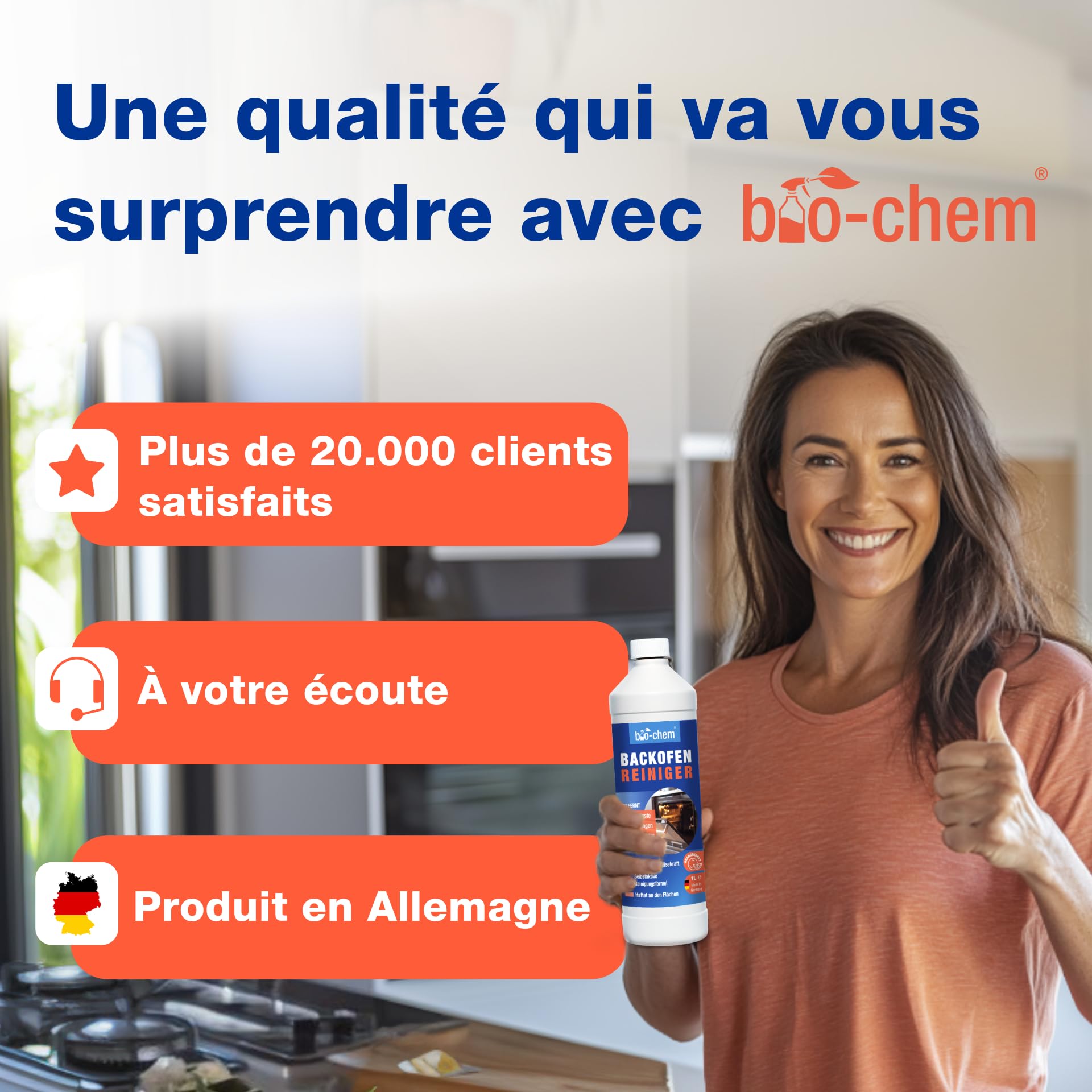 bio-chem Nettoyant four 1L + accessoires | Avec éponge, chiffon microfibres et pinceau - Dégraissant auto-nettoyant pour four, cuisine, barbecue