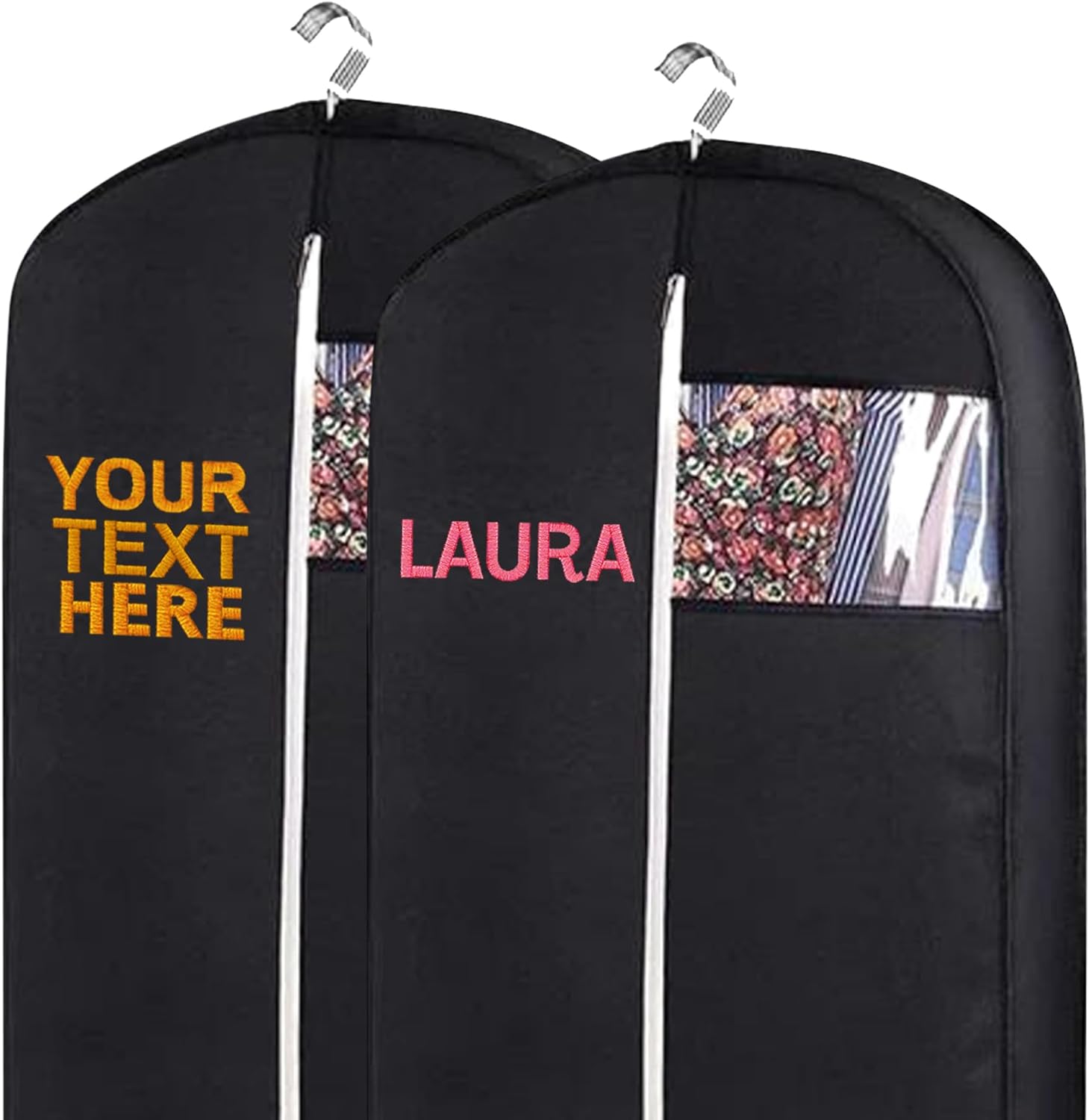 Personalized Garment bag for Hanging Clothes and Travel- Custom Black Suit Bags for Closet Storage with 2 Mesh Pockets for Men & Women - Ideal for Wedding Dress Garment Bag Storage with Carry Handle